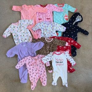 HUGE bundle of Newborn winter onesie pajamas